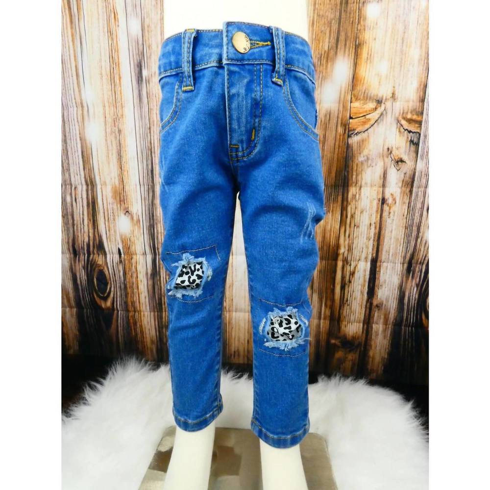 NEW ML KIDS kid's leopard patch jeans in medium wash